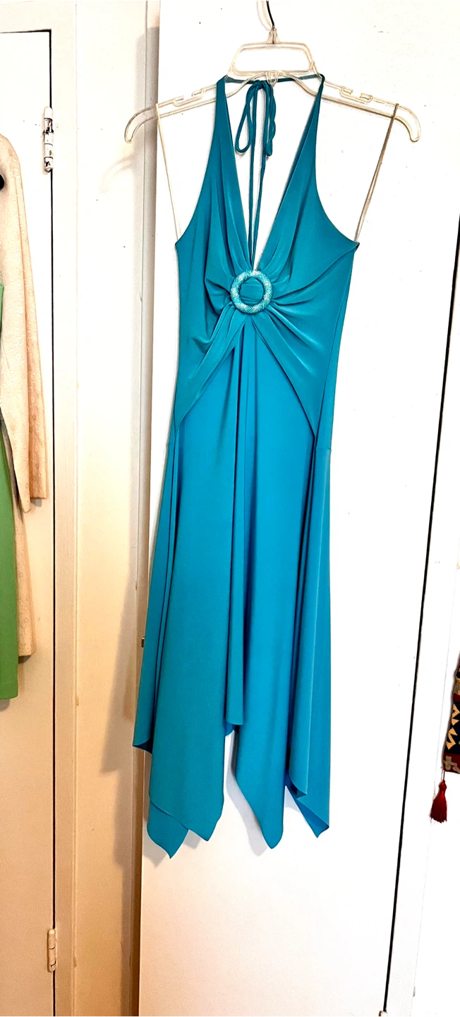 Turquoise Halter Neck Dress with Ring Detail - photo 4