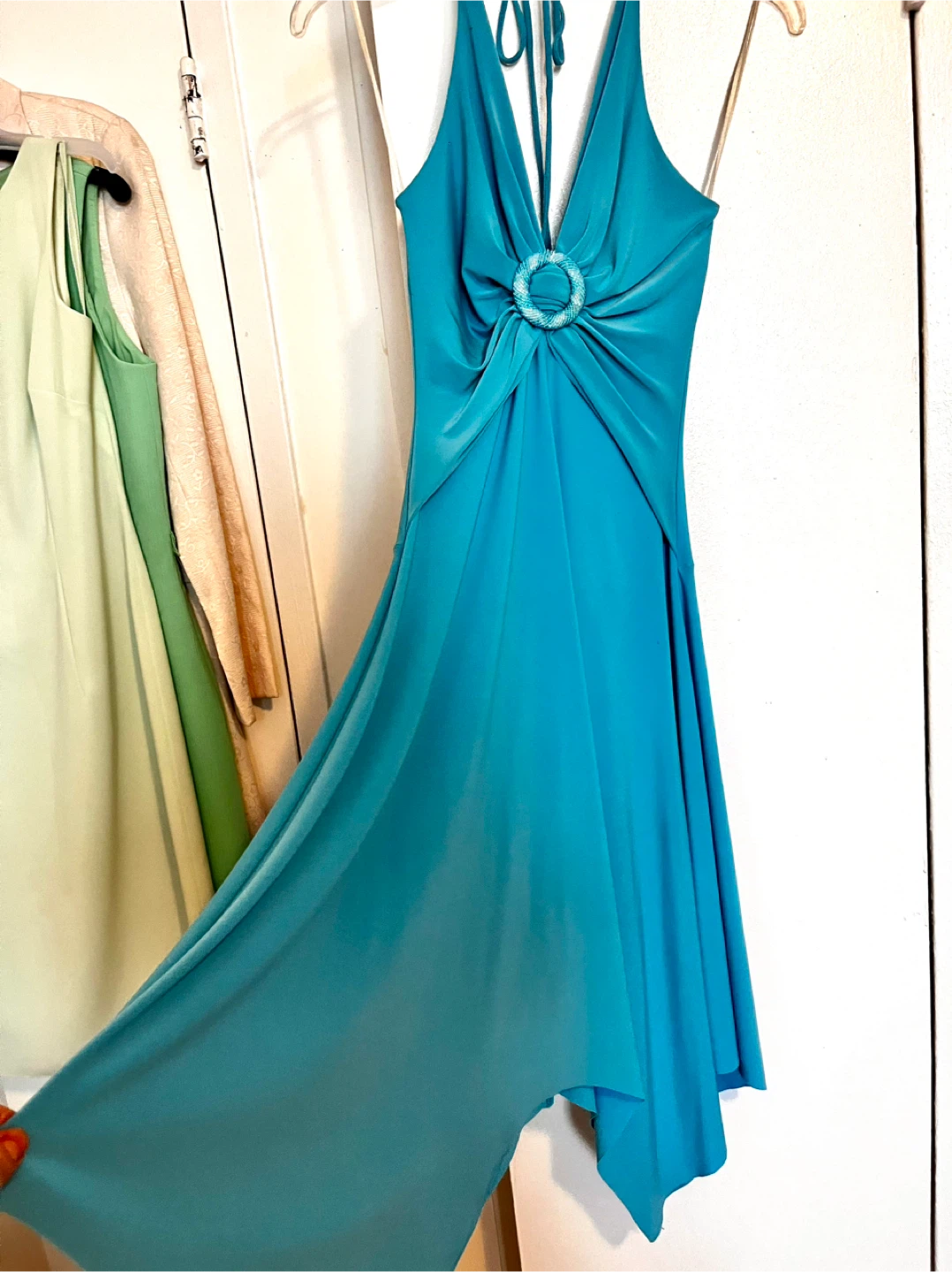 Turquoise Halter Neck Dress with Ring Detail