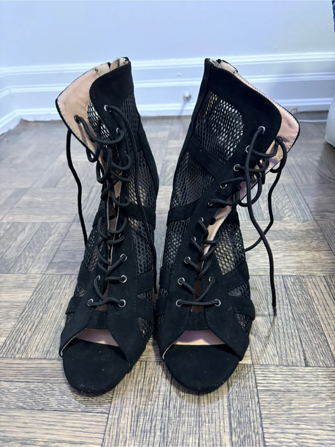 Black Lace-Up Mesh Heels - photo 3