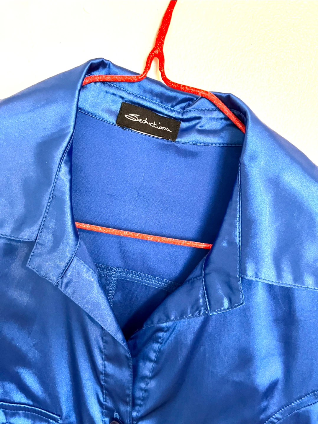 Seductions Royal Blue Satin Button-Up Shirt - photo 4