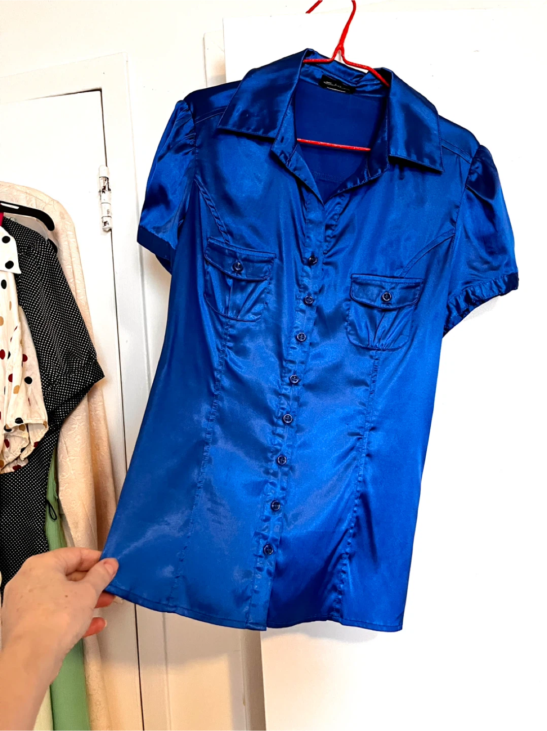 Seductions Royal Blue Satin Button-Up Shirt