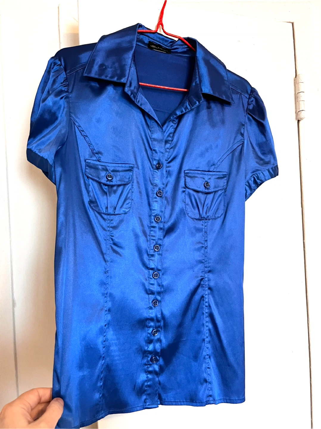 Seductions Royal Blue Satin Button-Up Shirt - photo 3