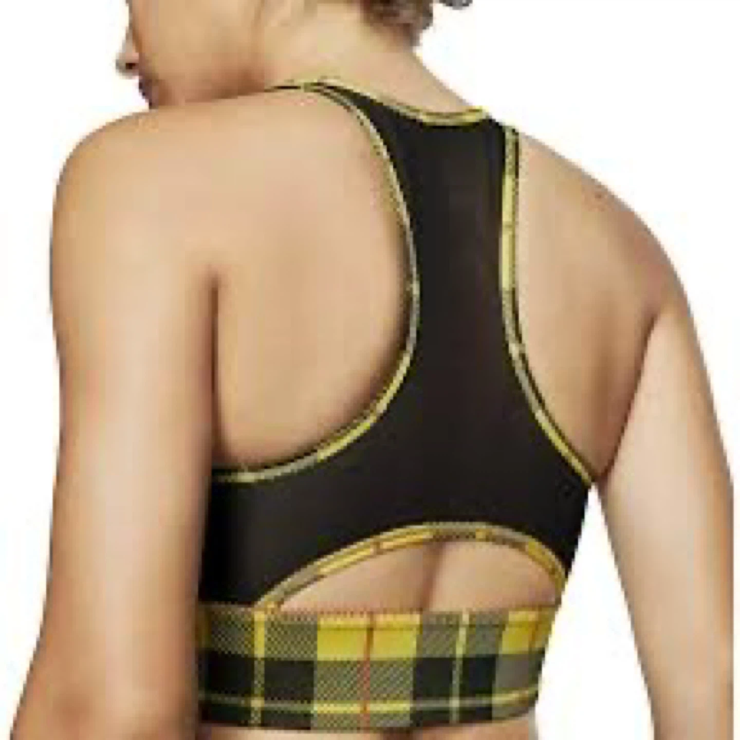 Nike Dri-Fit Sports Bra - Yellow Plaid - Size S