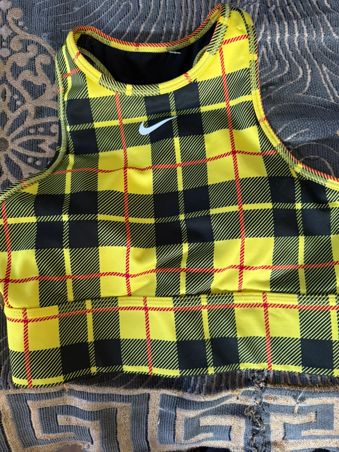 Nike Dri-Fit Sports Bra - Yellow Plaid - Size S - photo 5