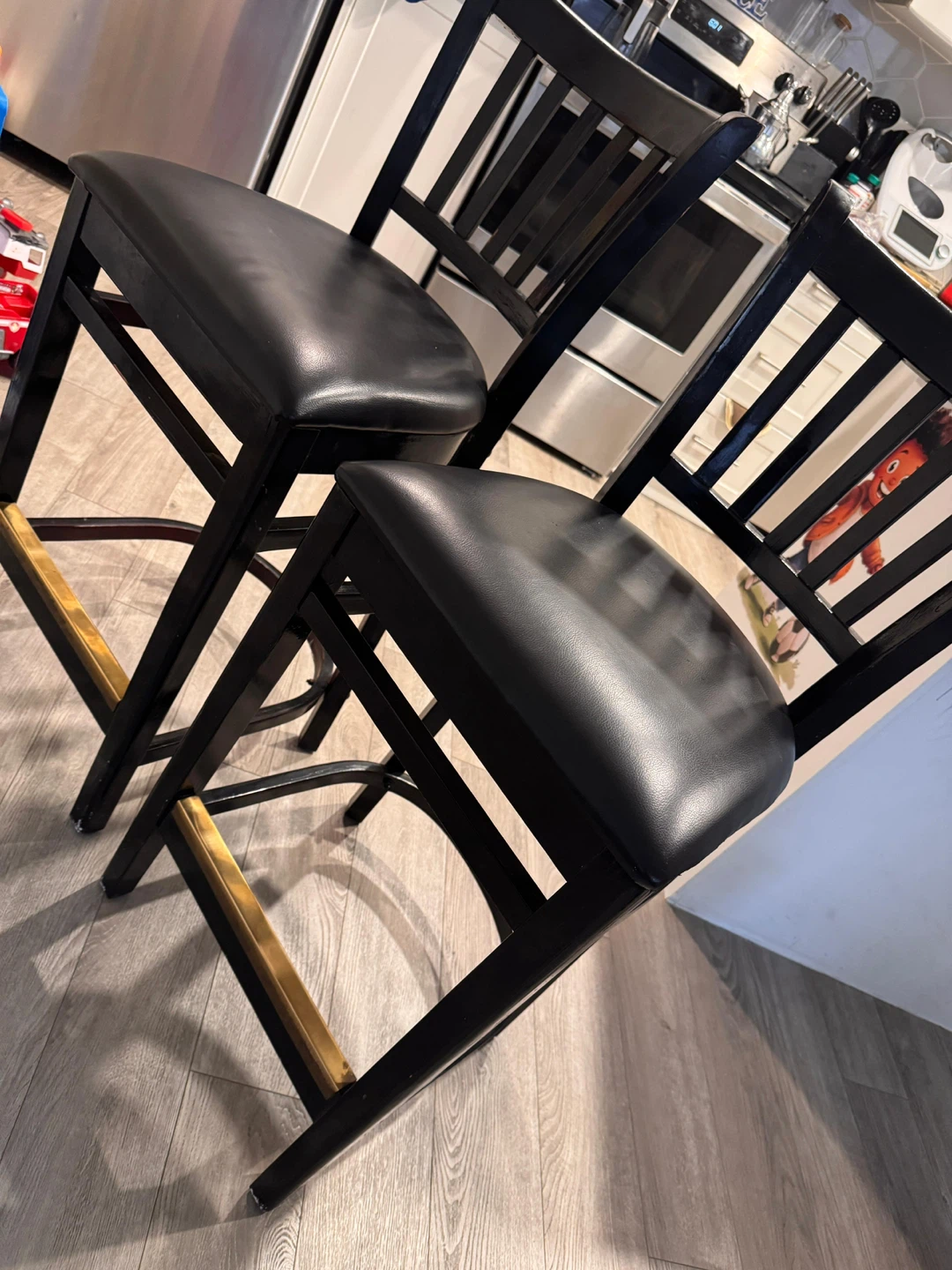 Set of 2 Black Bar Stools with Faux Leather Seats - photo 3