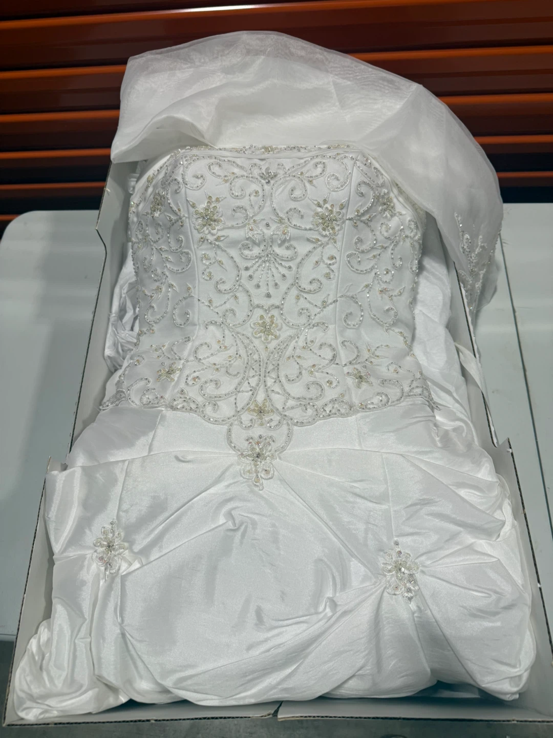 Monique's Collection White Beaded Strapless Wedding Dress Size M