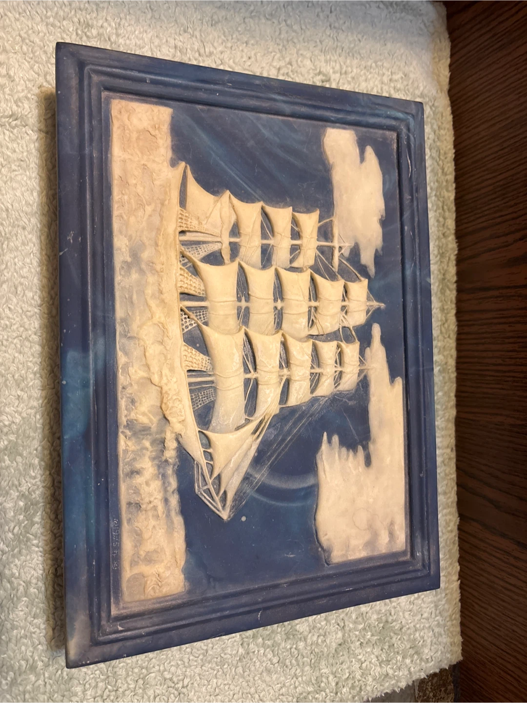 Decorative Wooden Box with Ship Relief