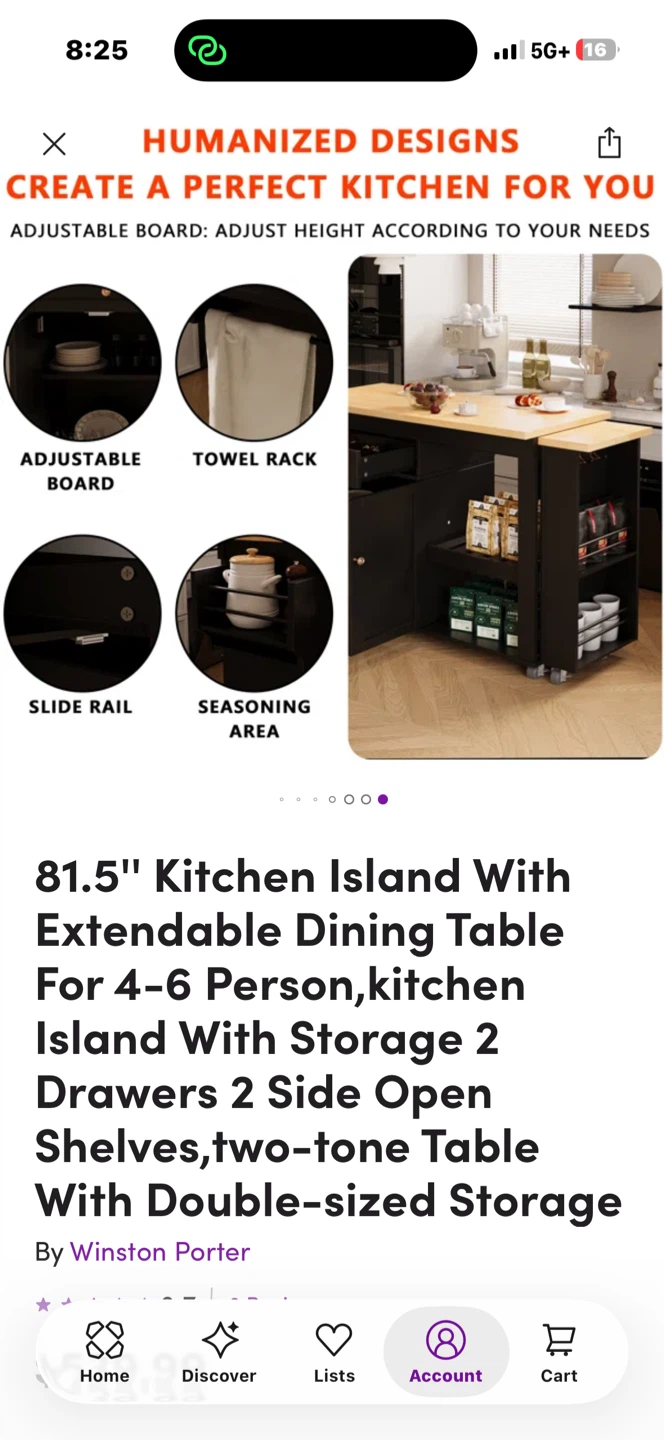 New, 81.5" Kitchen Island With Extendable Dining Table - photo 2
