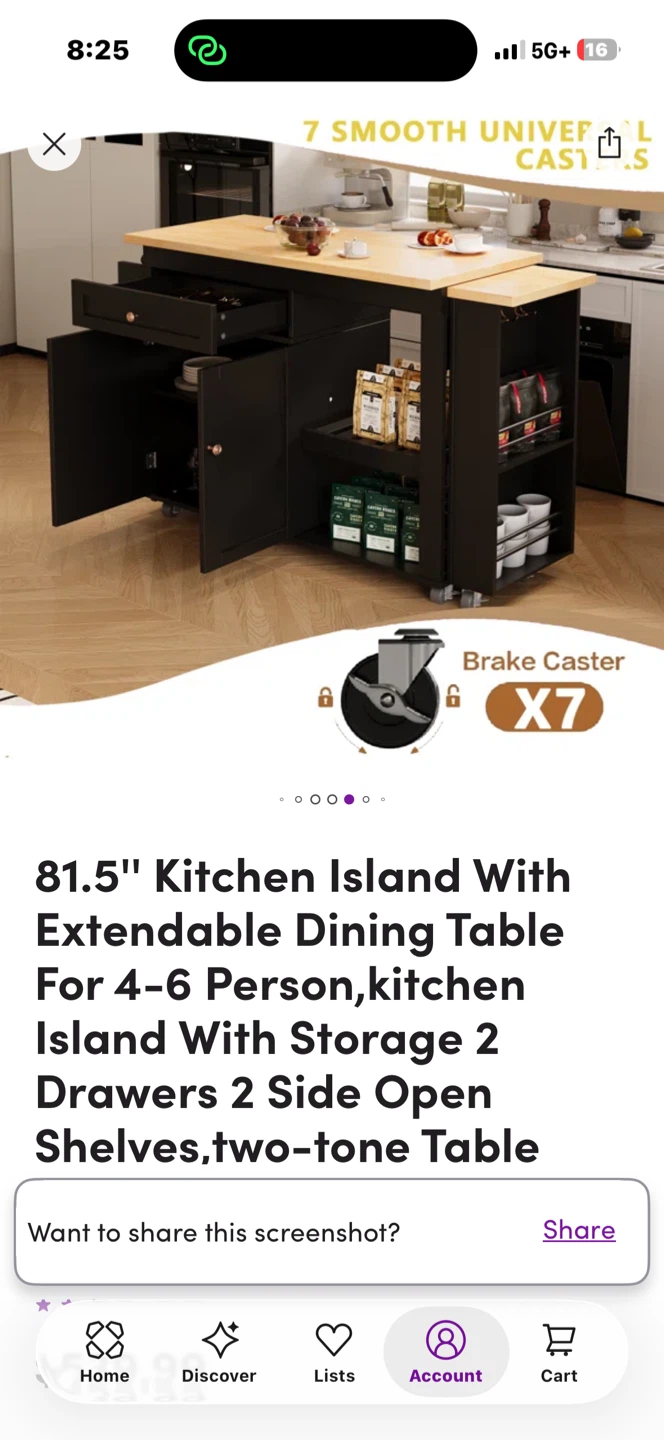 New, 81.5" Kitchen Island With Extendable Dining Table - photo 4