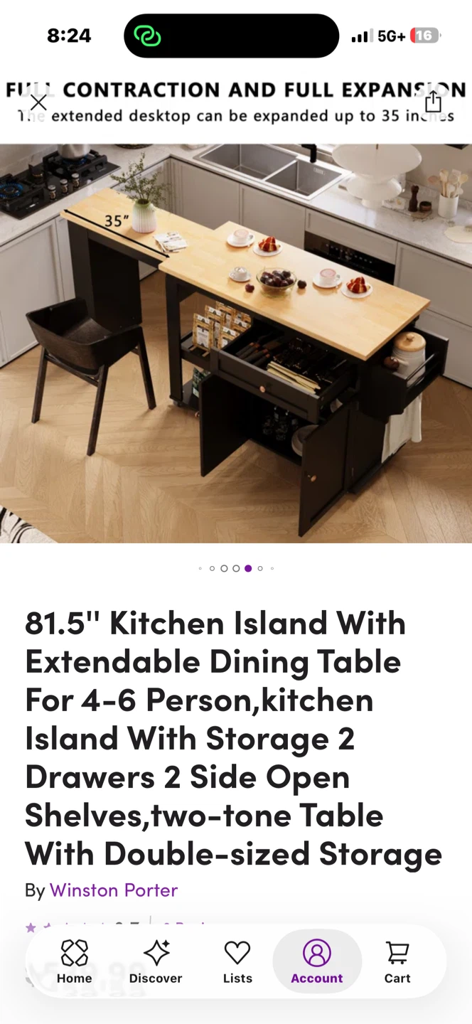 New, 81.5" Kitchen Island With Extendable Dining Table - photo 5