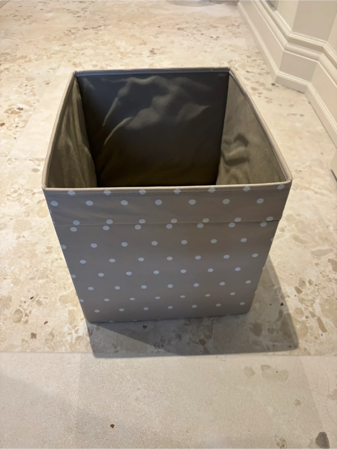 Four Storage Bins with White Polka Dots
