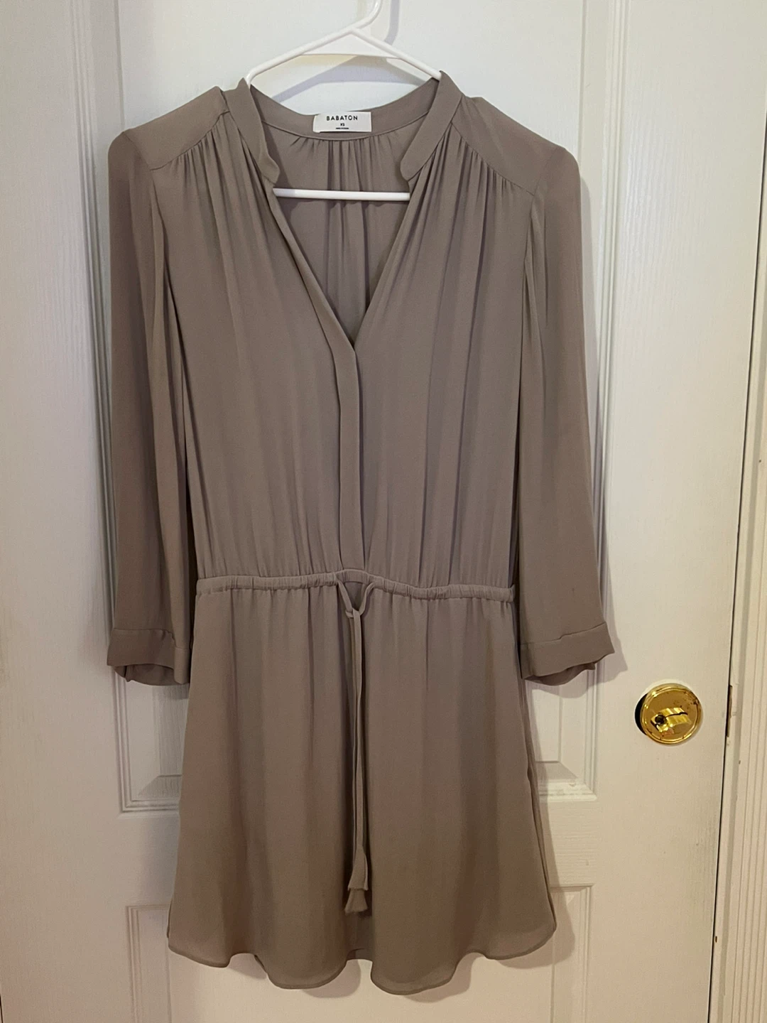 BABATON Taupe Draped V-Neck Shirtdress