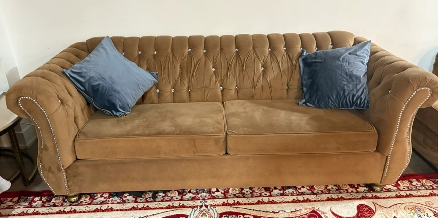 Elegant Brown Velvet Sofa with Button Tufting - photo 2