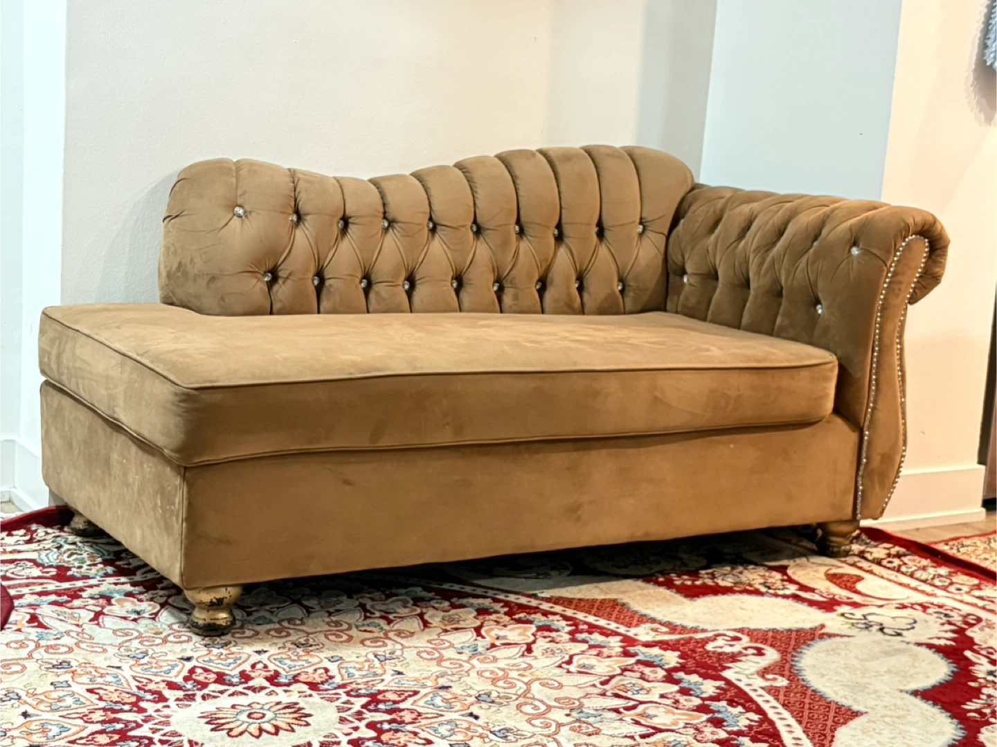 Elegant Brown Velvet Sofa with Button Tufting - photo 4