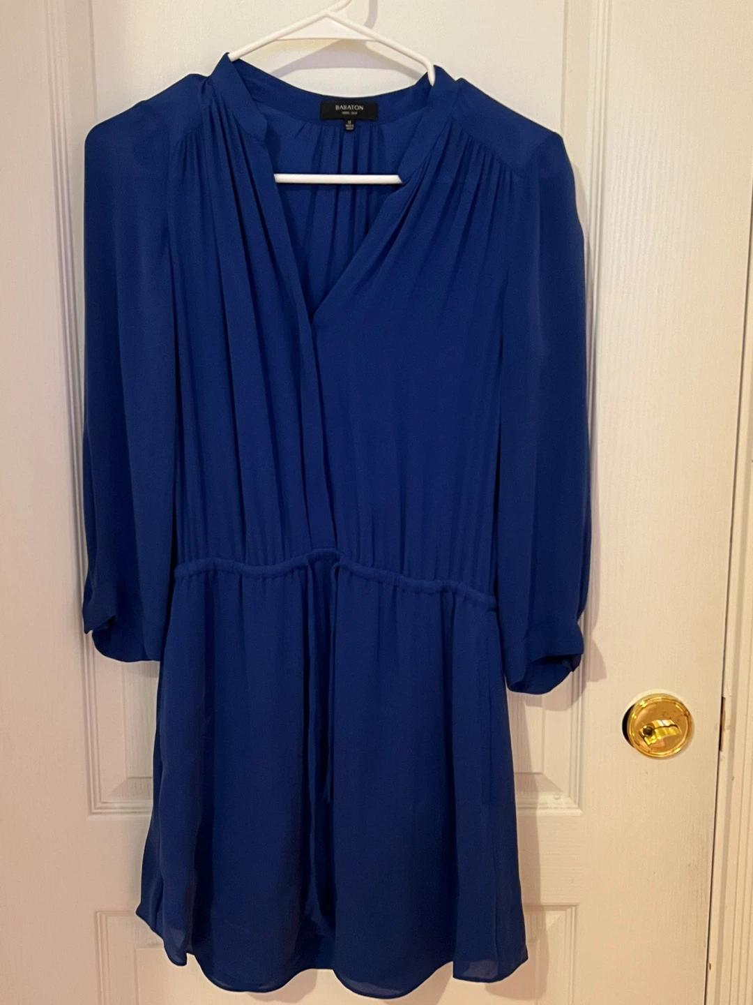 BABATON Royal Blue V-Neck Cinched Waist Dress