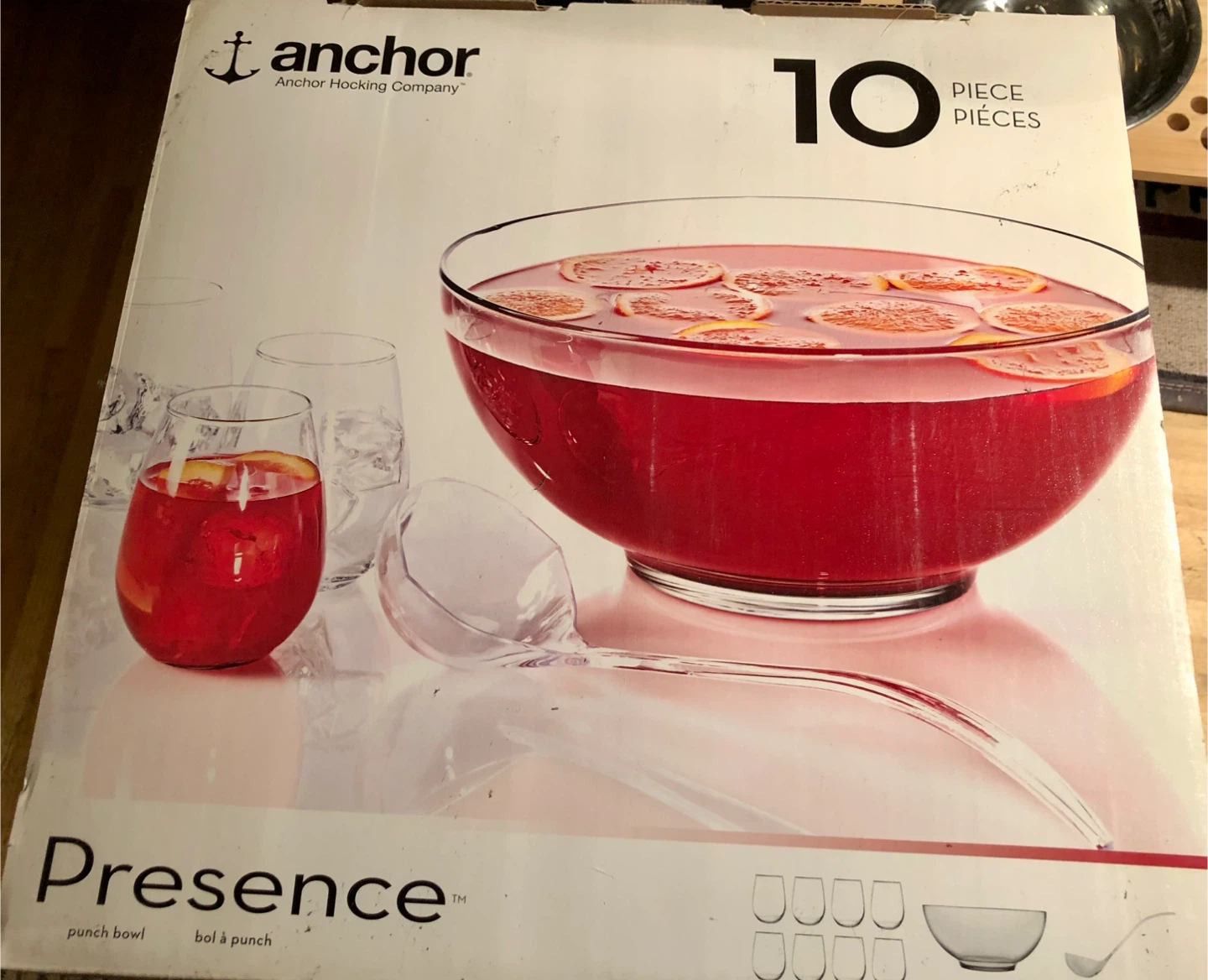 Anchor Hocking Presence Punch Bowl Set 10-Piece