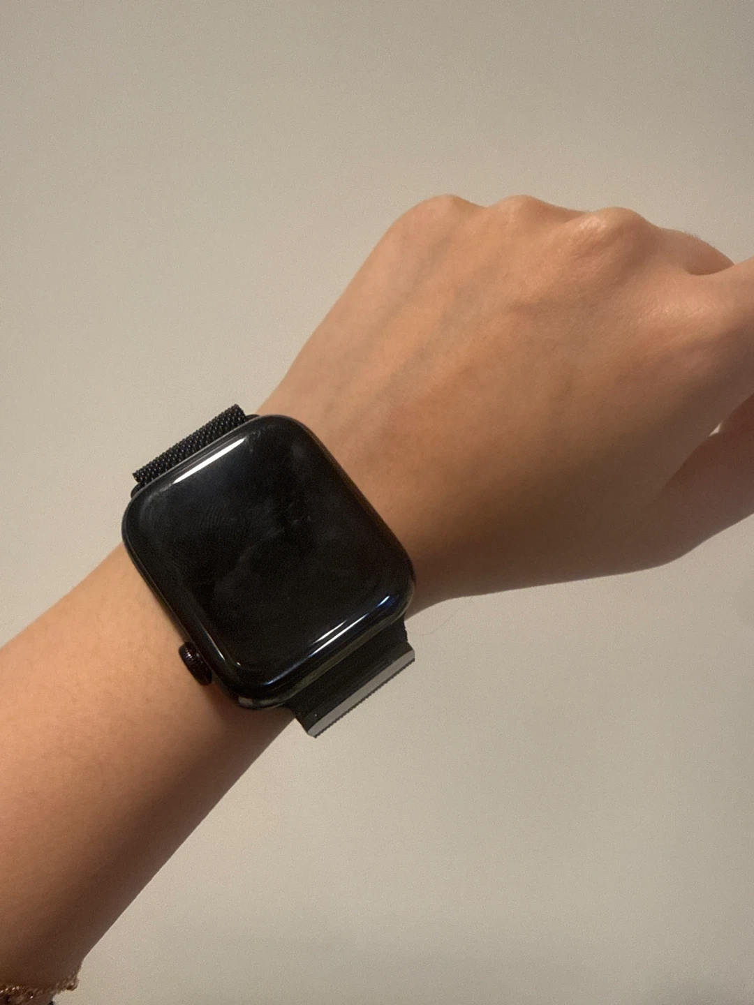 Black Apple Watch s7 with Milanese Loop Band