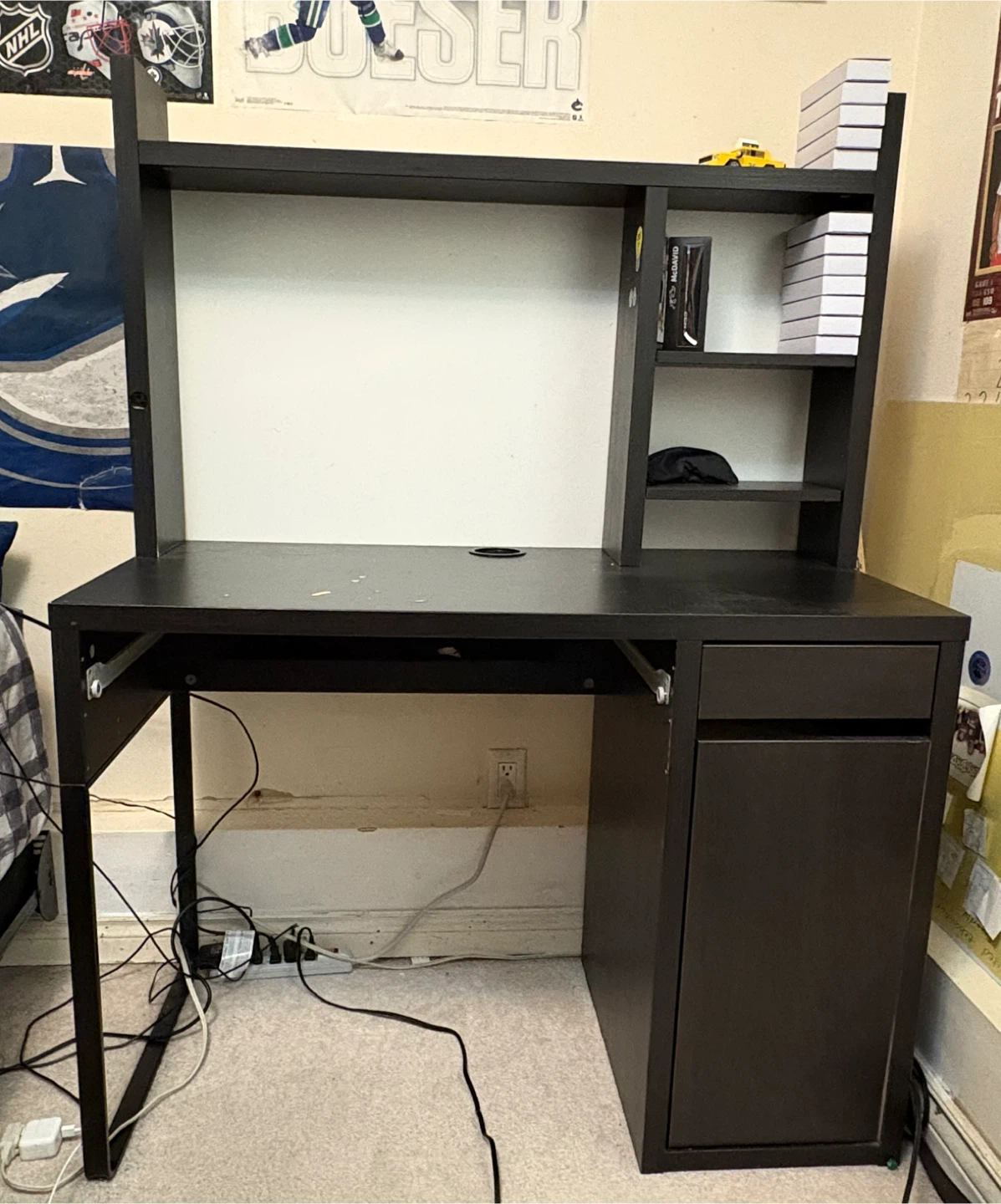 Dark Brown Desk with Hutch and Drawer