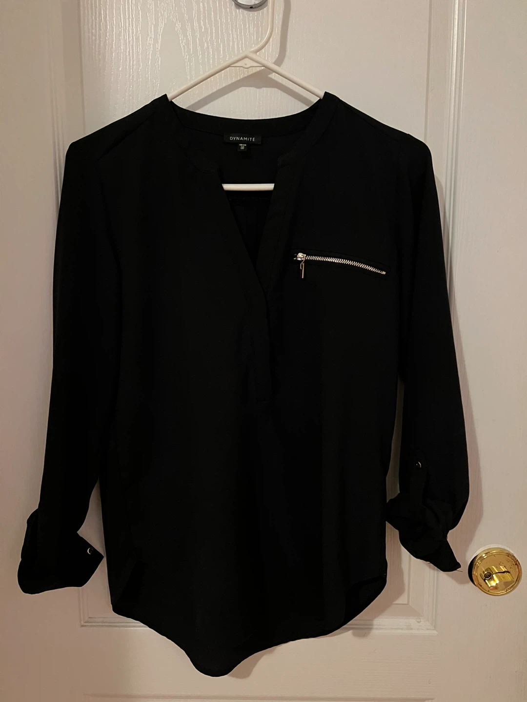 Black Long Sleeve Blouse with Zipper Detail