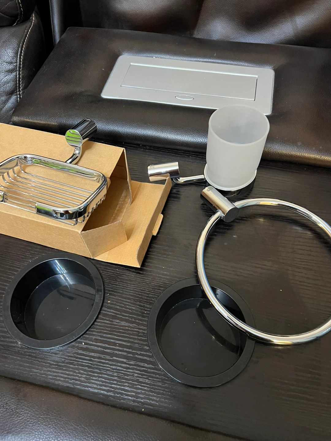 Chrome Bathroom Accessories Set - Soap Dish, Tumbler, Towel Ring