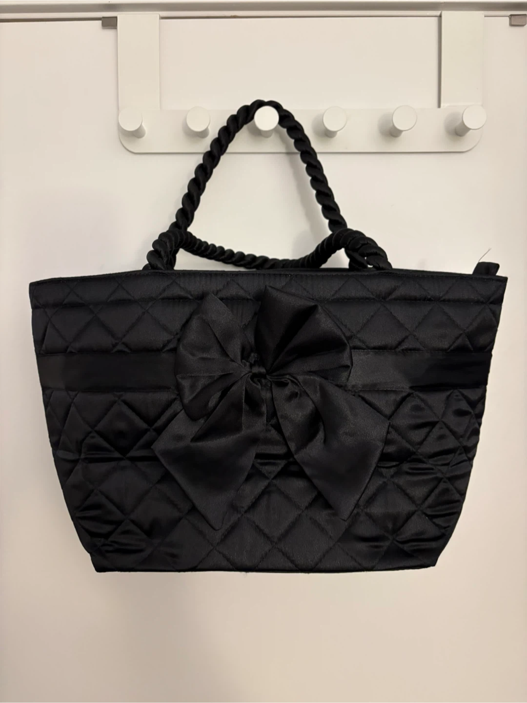 Black Quilted Tote Bag with Bow