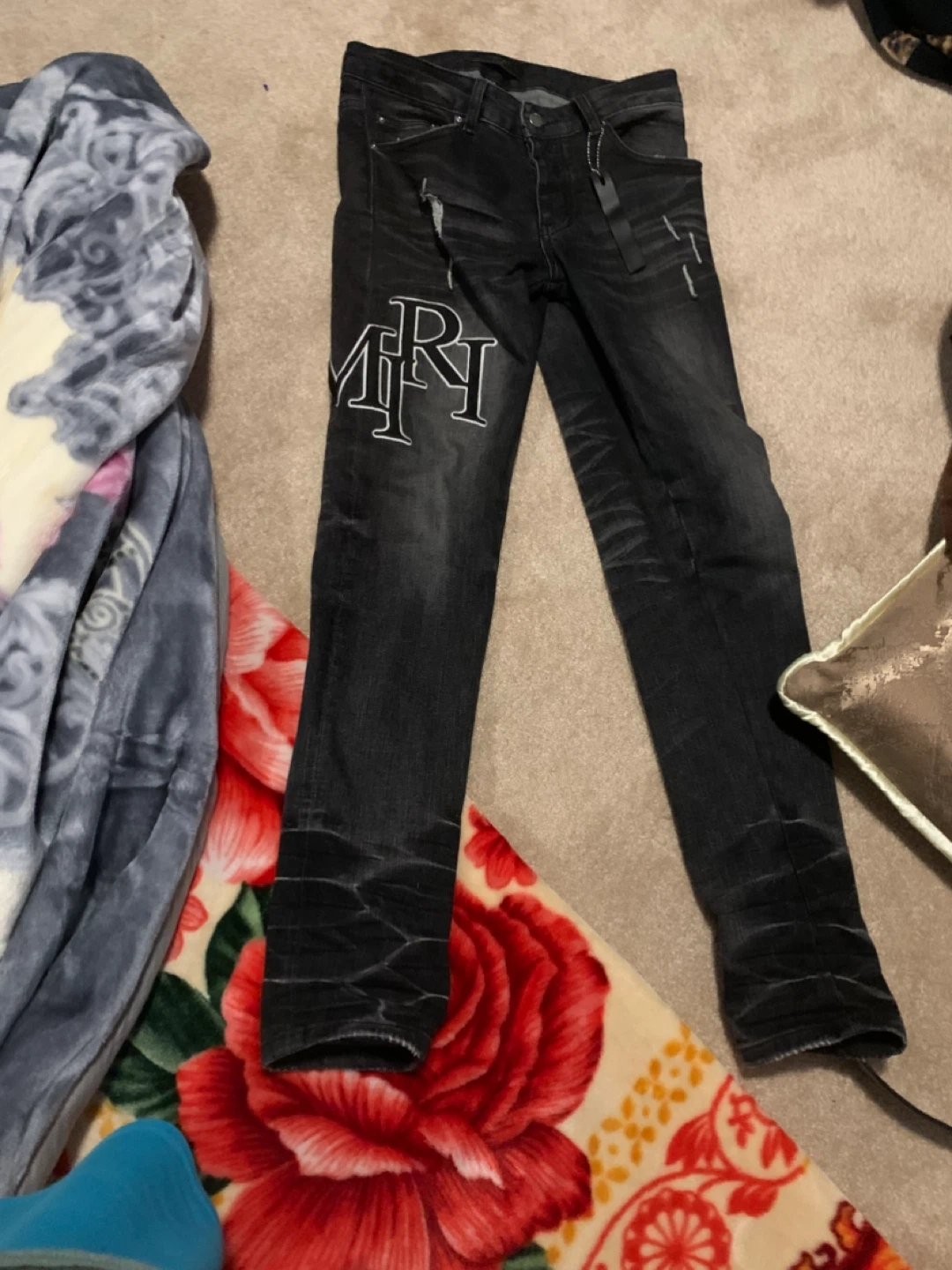 AMIRI Black Distressed Skinny Jeans