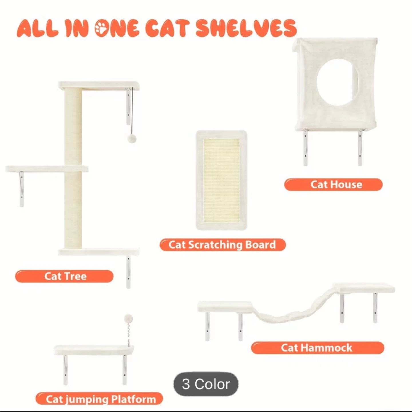 5pcs Wall Mounted Cat Shelves - photo 4