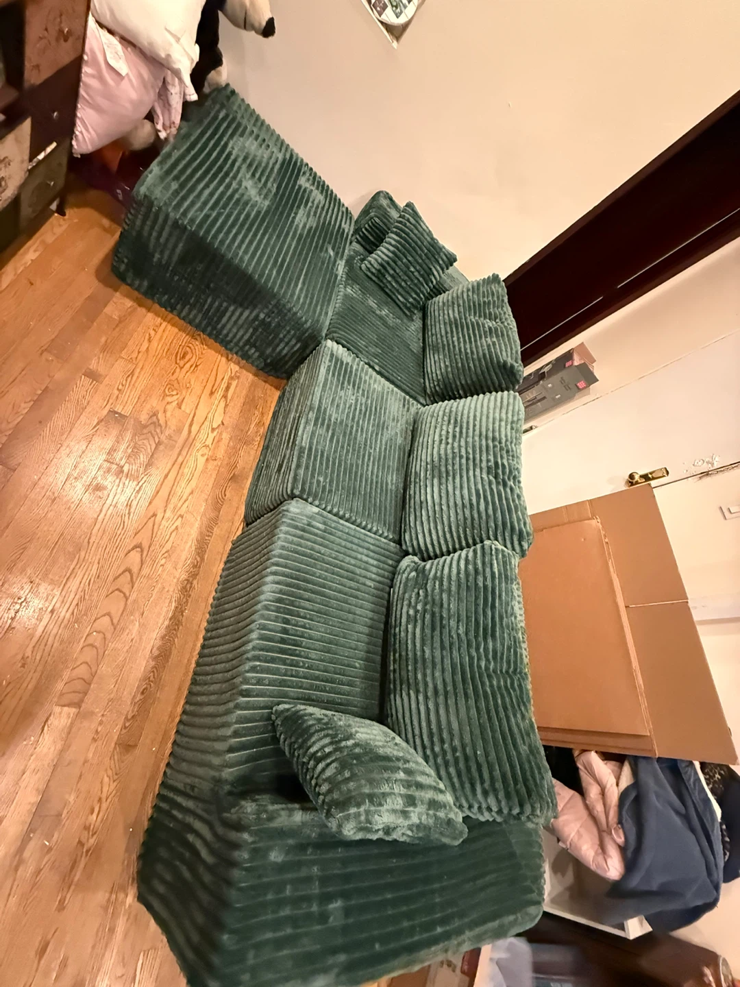 Boneless Couch- Green Corduroy- like new! - photo 2