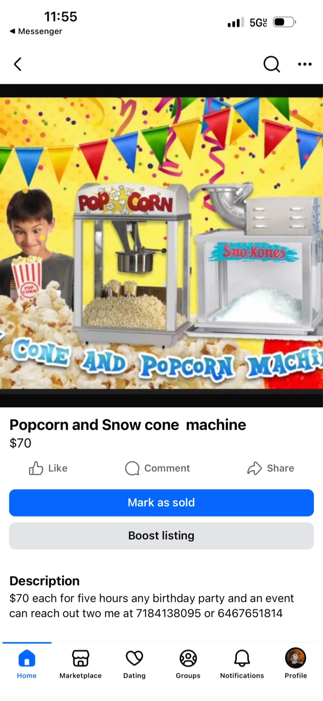 Popcorn, snowcone machine