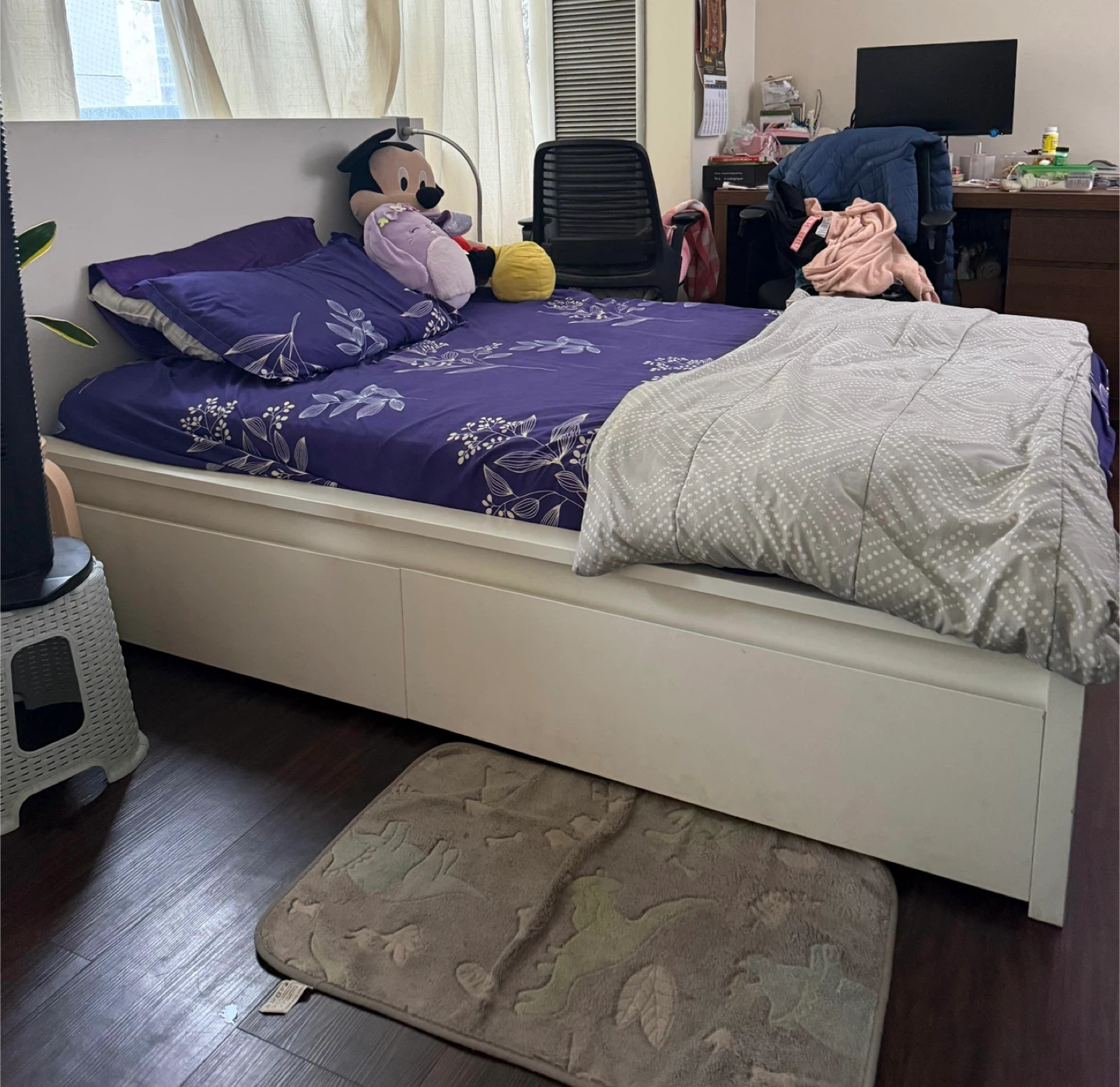 White Double Bed Frame with Drawers and mattress - photo 3
