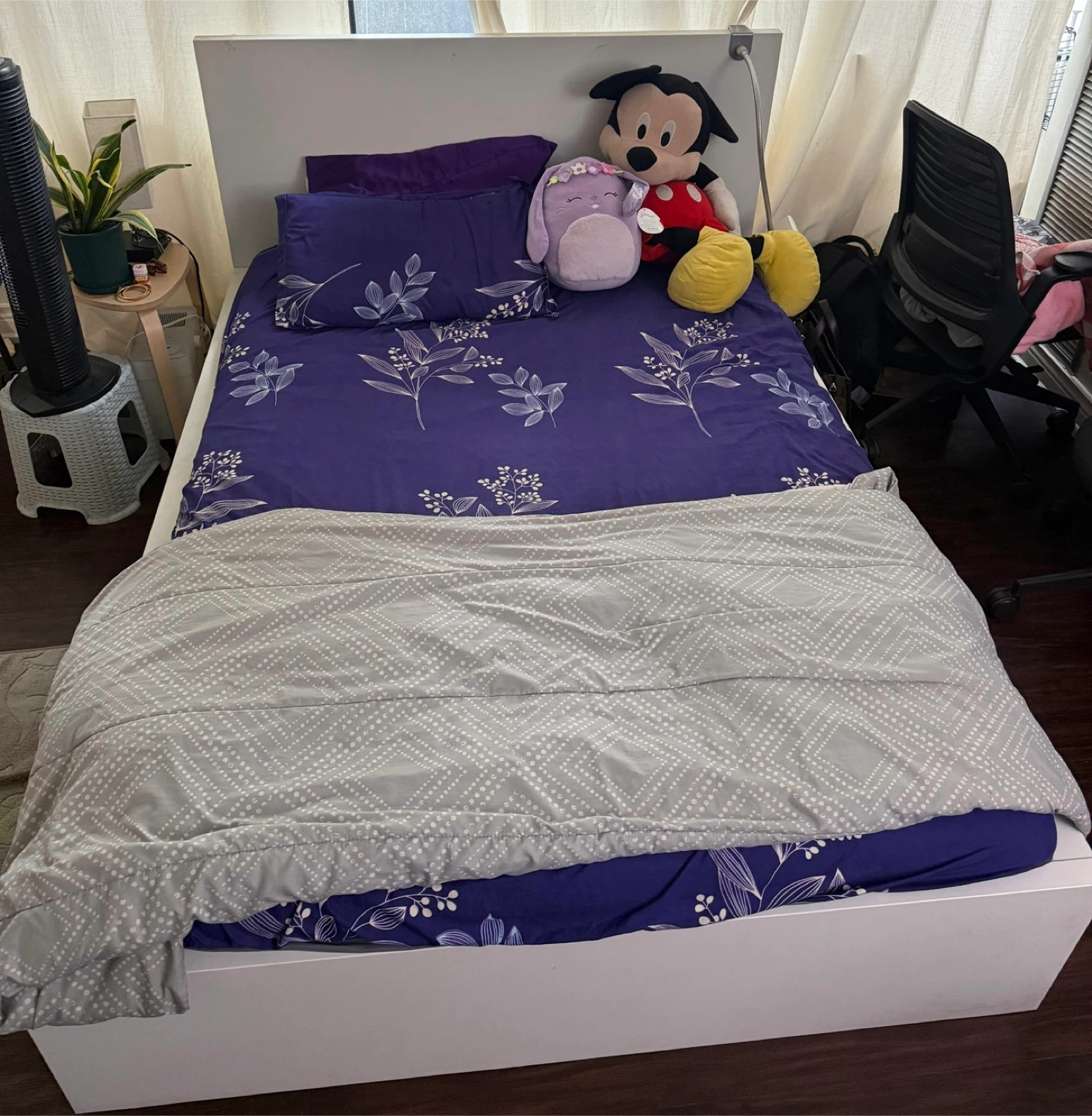 White Double Bed Frame with Drawers and mattress