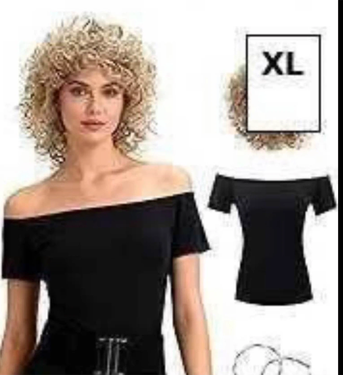 3 pcs Women's Black Shoulder Slim Tops with Wig Size XL