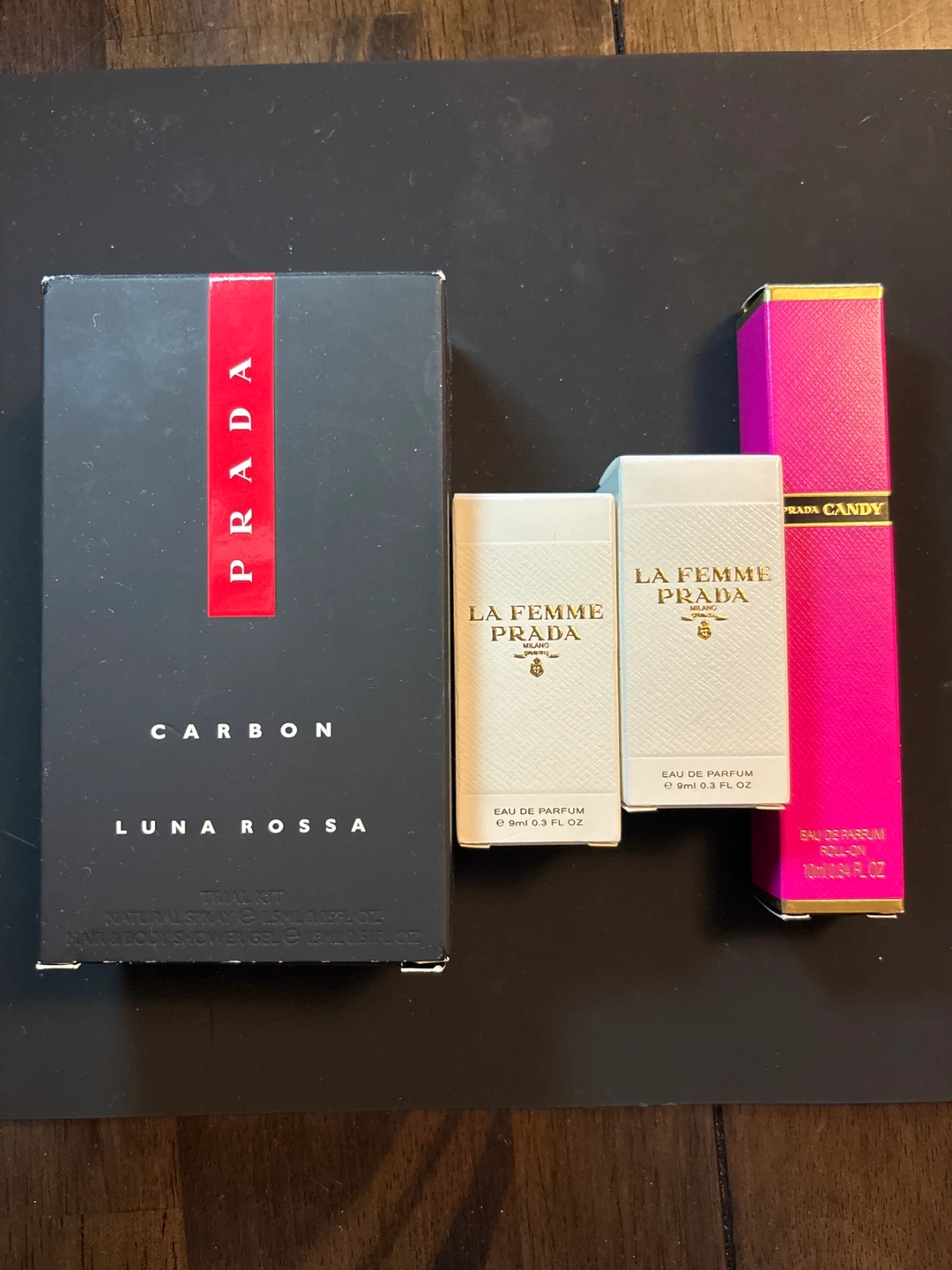 Prada Luna Rossa Carbon, La Femme, and Candy Fragrance Set