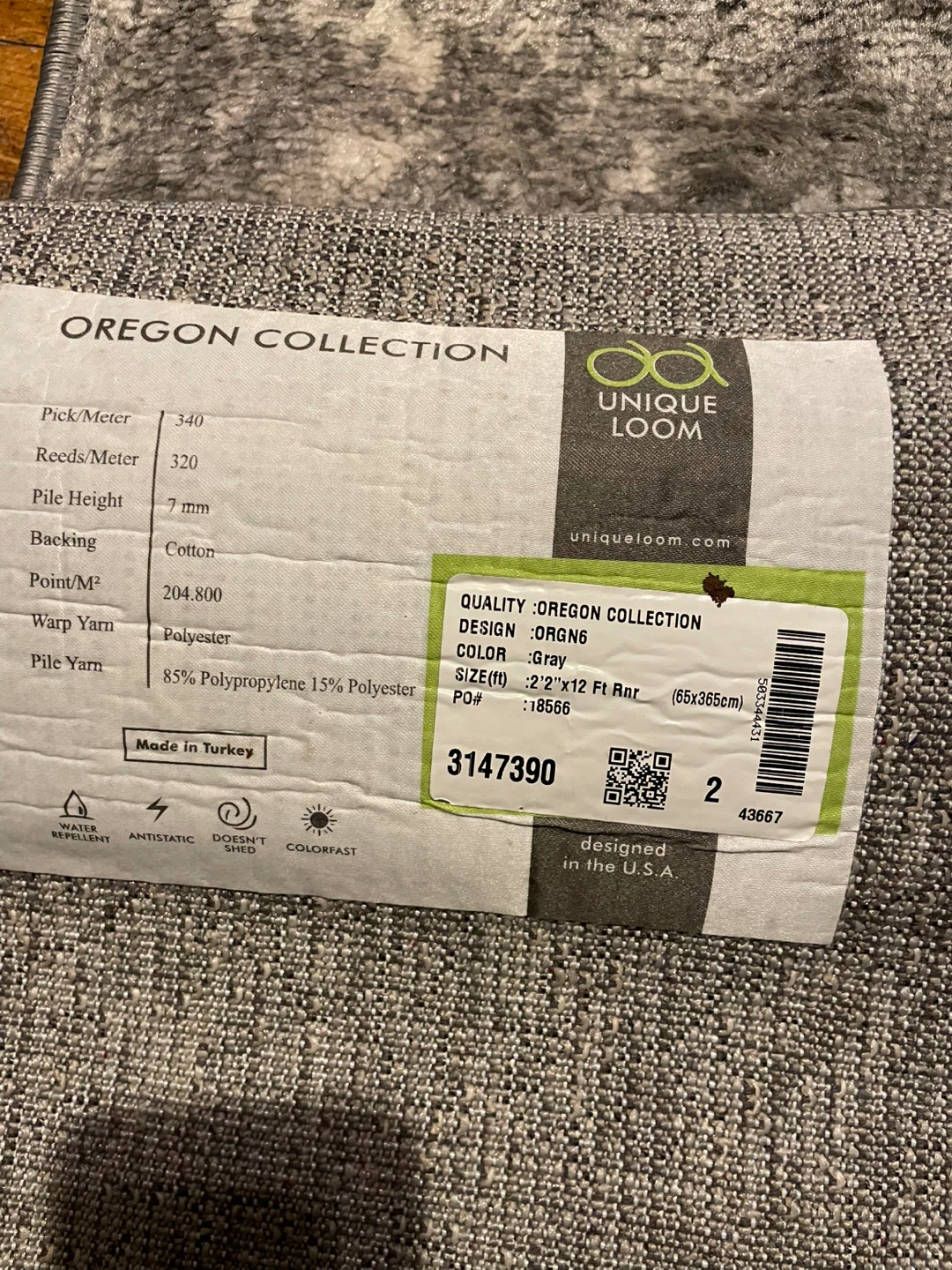 Unique Loom Oregon Collection Runner Rug - Gray - photo 4