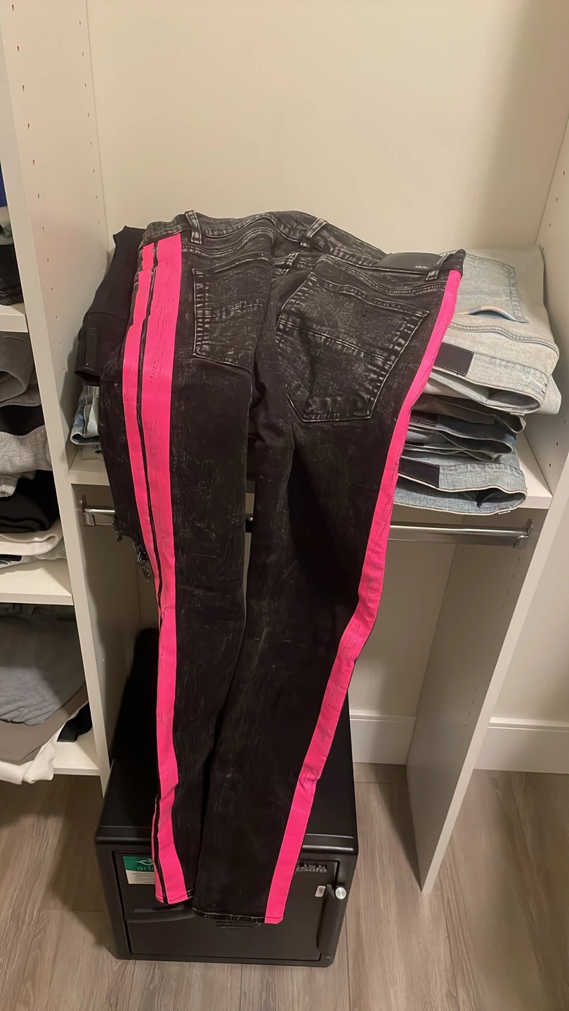 AMIRI Black Jeans with Pink Side Stripes