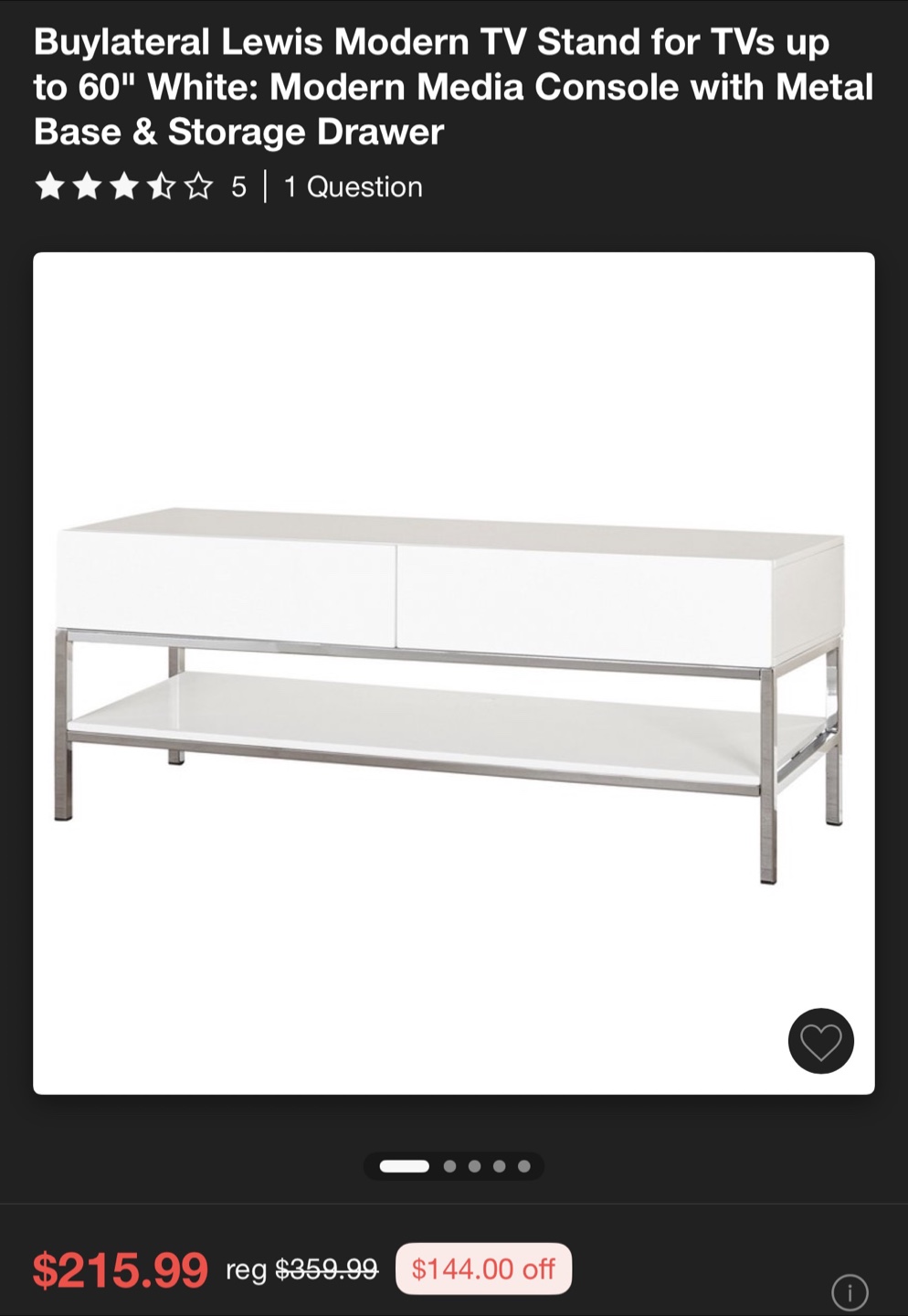 Buylateral Lewis Modern White TV Stand - photo 2