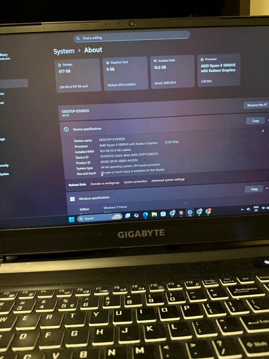 GIGABYTE A5 X1 Laptop - Ryzen 9, RTX 3070, 16GB RAM, 512GB SSD - photo 3