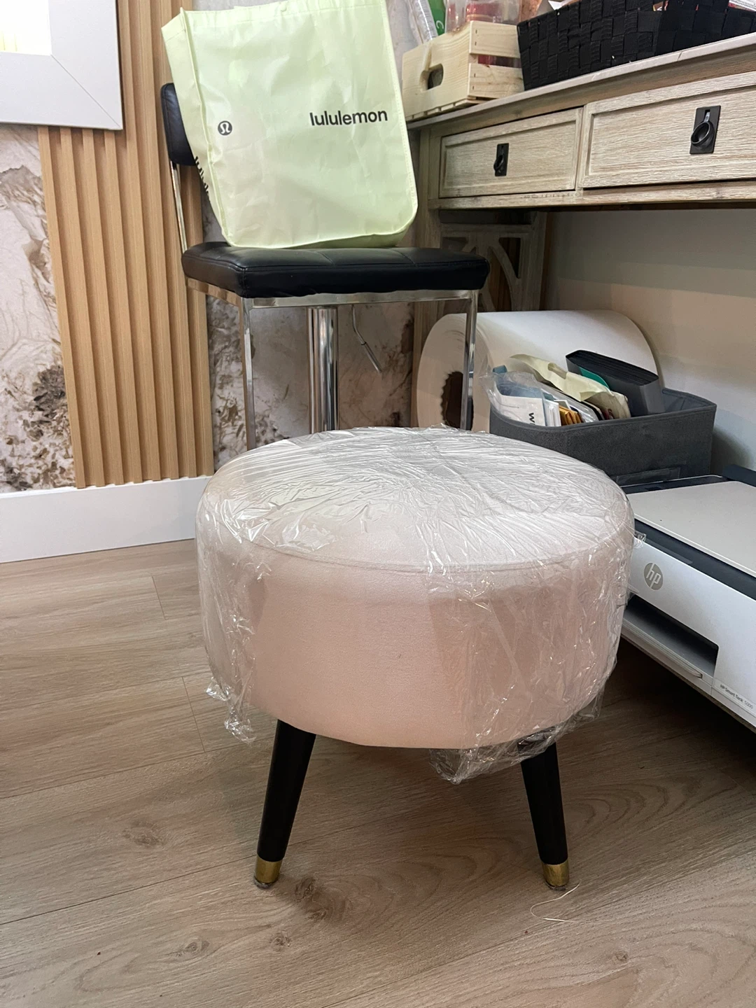 Round Velvet Ottoman Footstool - Pink