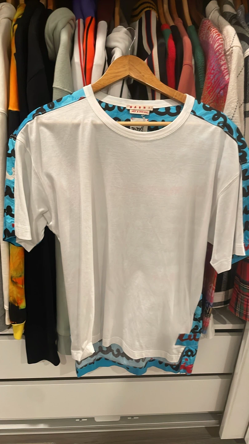Marni T-Shirt - White with Blue Graphic Print