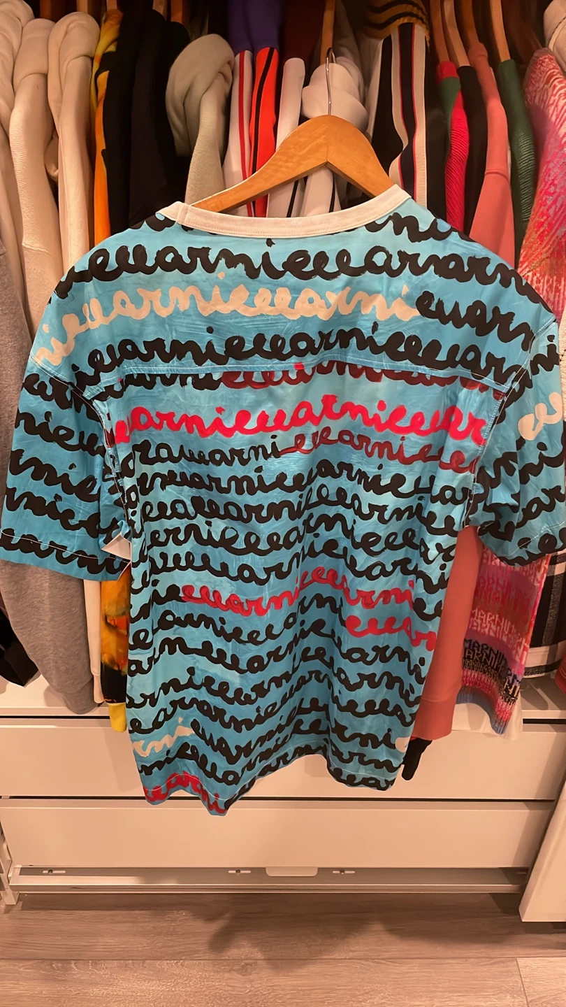 Marni T-Shirt - White with Blue Graphic Print - photo 2