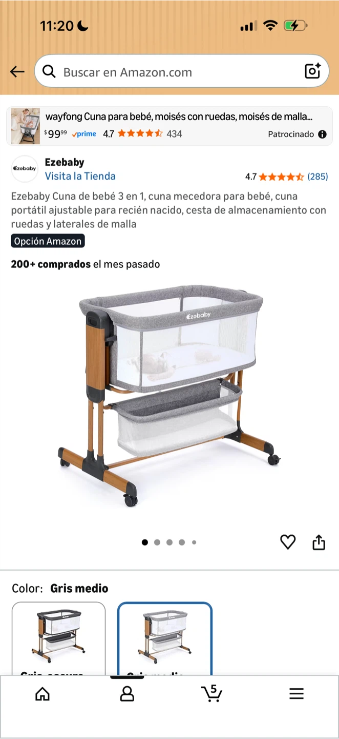 Ezebababy 3 in 1 Baby Bassinet with Wheels - Medium Grey - photo 2
