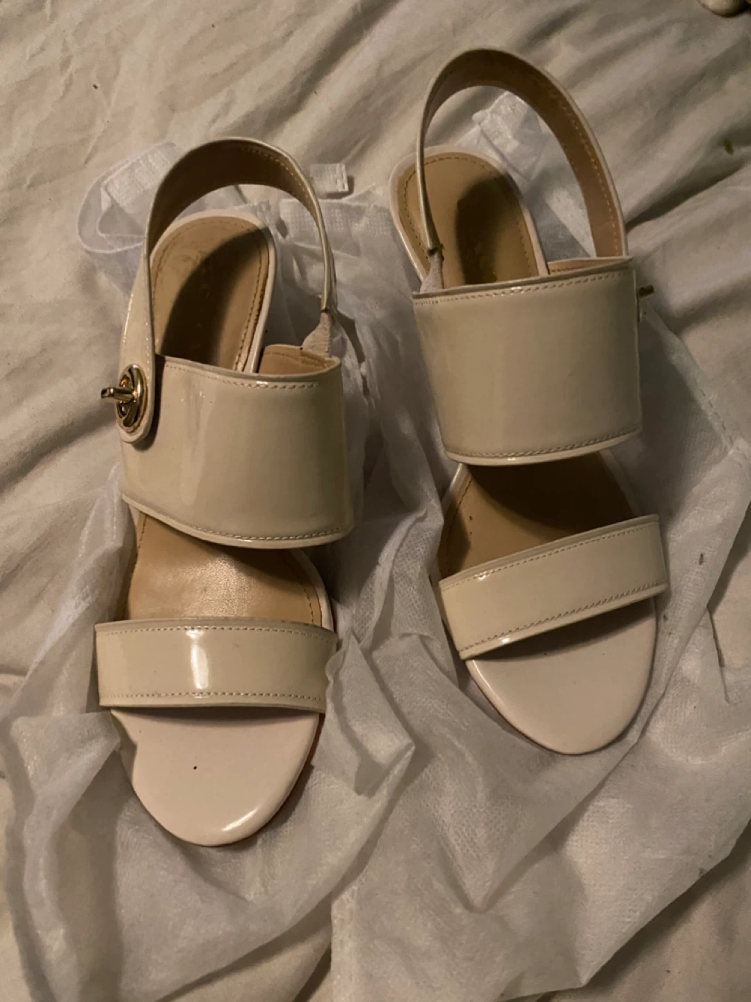 Coach Marla Cream Patent Leather Slingback Heels Size 5.5