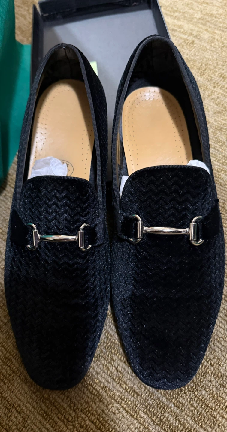 Black Velvet Loafers with Silver Bit Detail