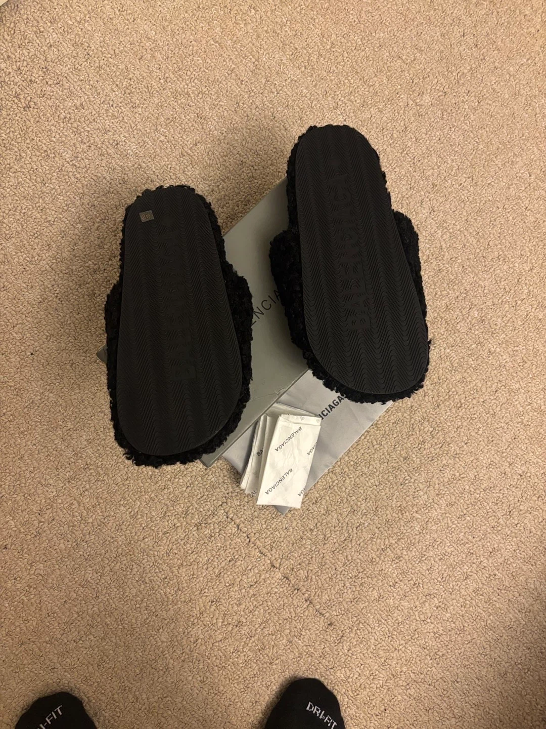 Balenciaga Black Furry Logo Slippers - photo 2