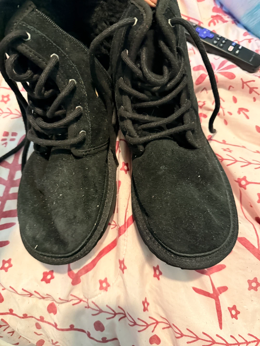 UGG Black Suede Lace-Up Boots - Size 6