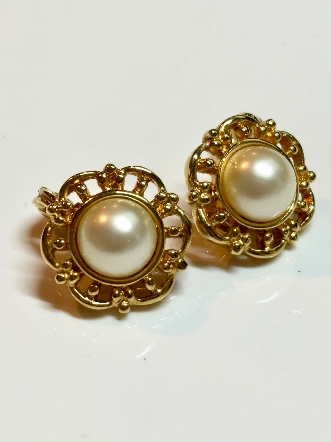 Monet Gold Tone Faux Pearl Flower Clip-On Earrings - photo 4