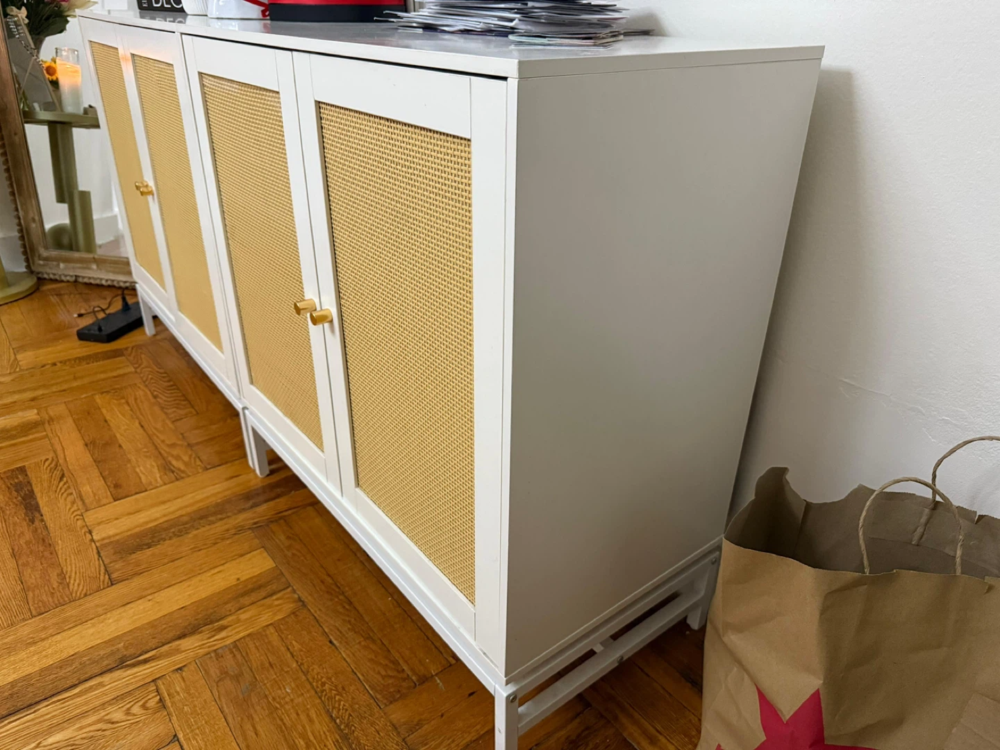 White Cabinet with Rattan Doors - photo 2