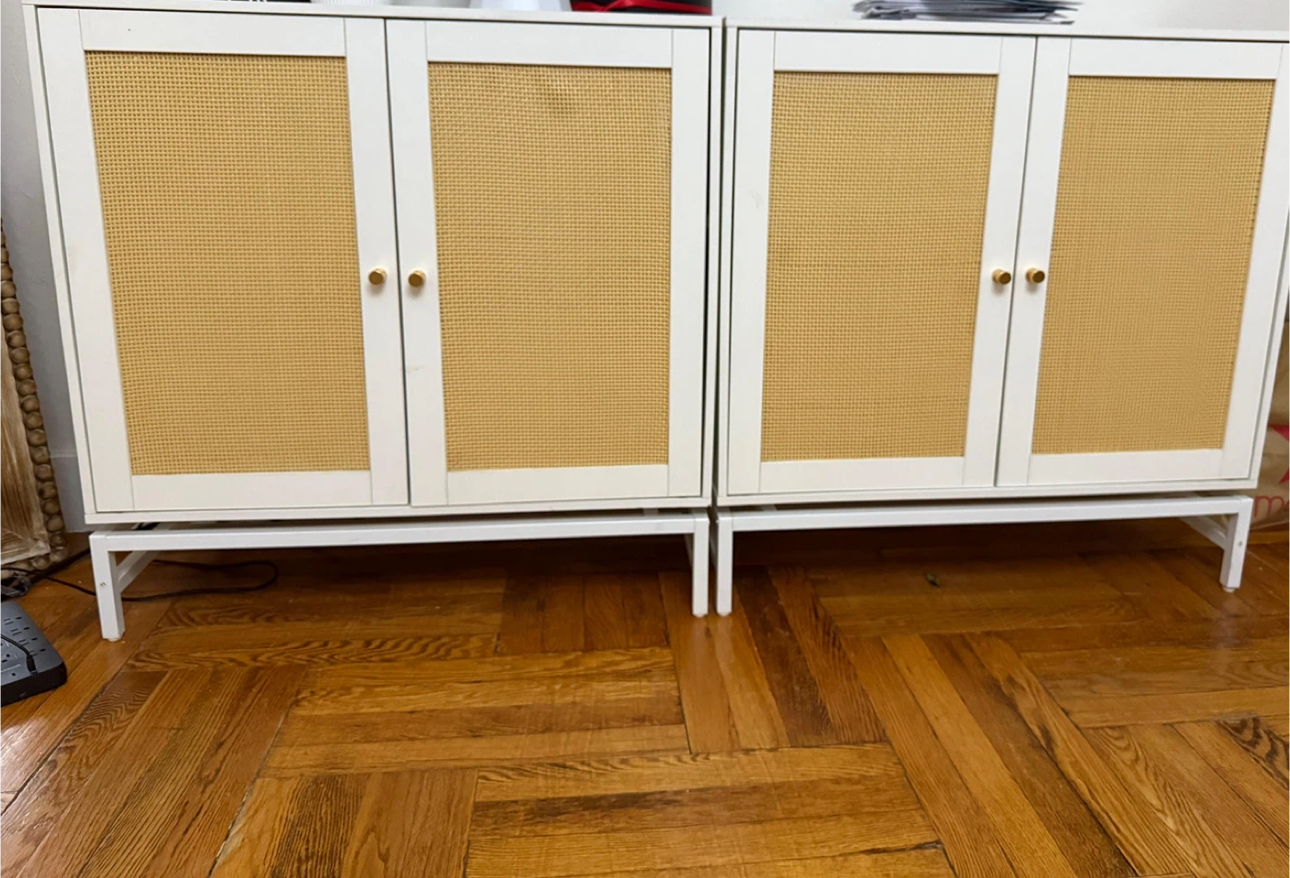 White Cabinet with Rattan Doors