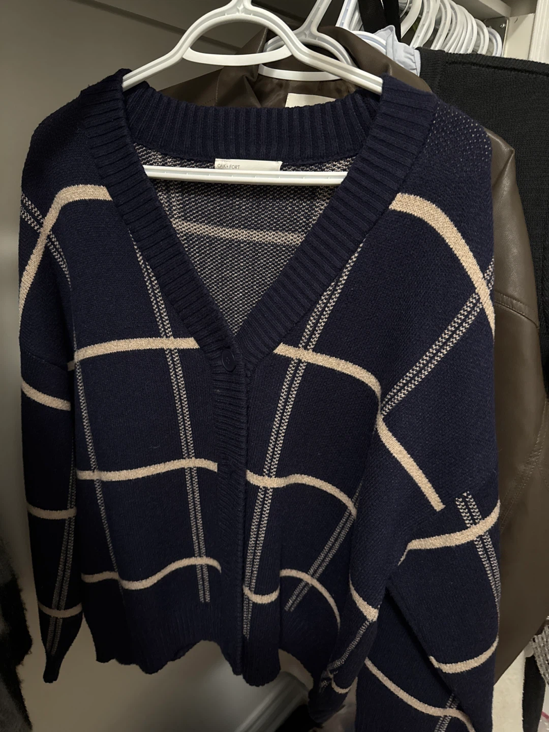 Oak + Fort Navy Plaid Cardigan