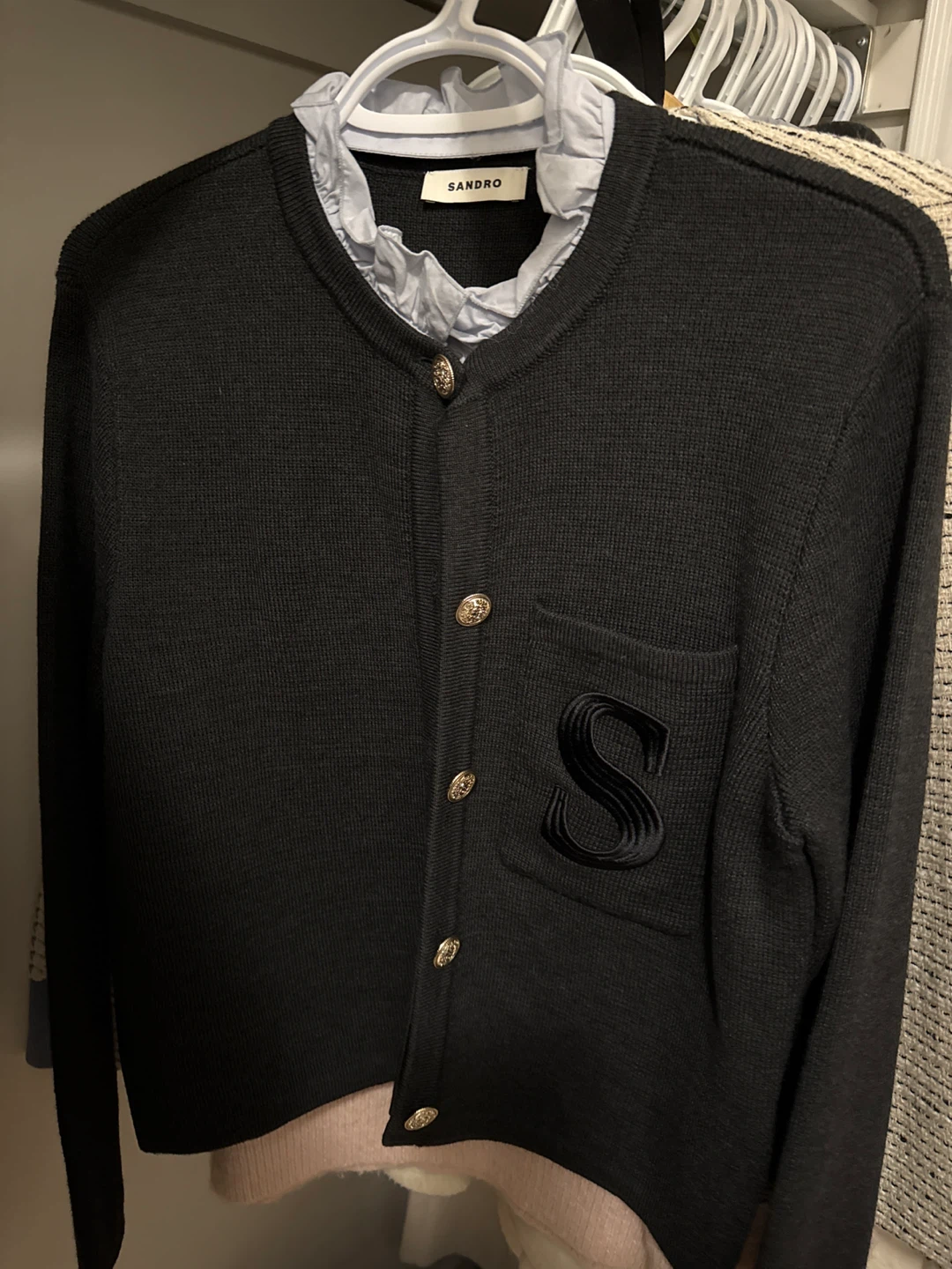 Sandro Black Cardigan with 'S' Detail